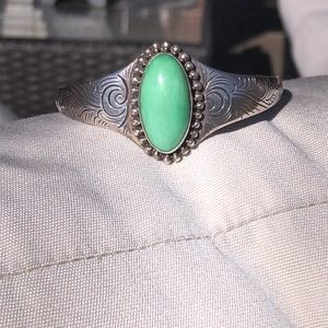 Vintage green turquoise and sterling silver cuff